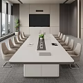 Modern Large White Conference Table With Ergonomic Chairs In Elegant Corporate Meeting Room Interior