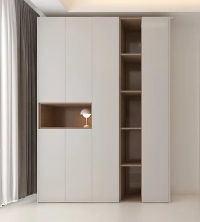 Modern Shoe Cabinet With Sleek Design Wooden Shelves And Built In Lamp 3d model