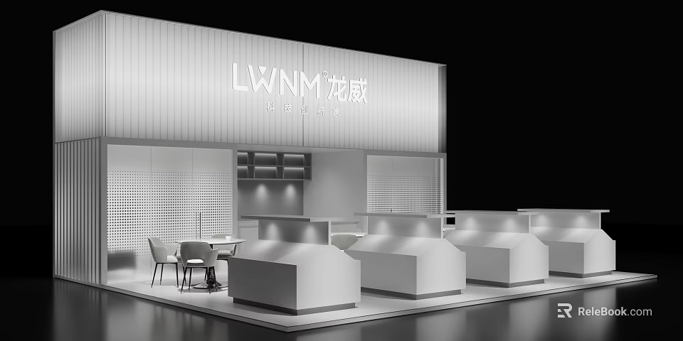 Modern LWMM Exhibition Hall Display Cabinets With Sleek Stands And Tables 3d model 