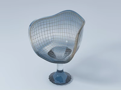 Modern Accent Chair With Grid Design Unique Shape And Transparent Glass Base For Contemporary Spaces 3d model