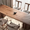 Wooden Tea Table and Fabric Cushioned Chairs with Solid Wood Top in Natural Style