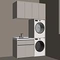 Modern Laundry Room Featuring Stacked Washing Machines Light Colored Cabinets And Countertop Faucet