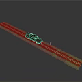 Green Tank On Straight Railway Track With Small Figure Standing Nearby