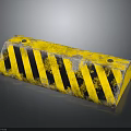 Construction Site Roadblock With Yellow Black Stripes Worn Surface And Metal Bolts