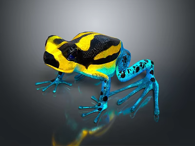 Vibrant Frog With Yellow And Black Body And Blue Legs On Dark Background 3d model