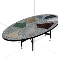 Elegant Sofa Coffee Table Set With Oval Patchwork Top Golden Edge And Black Legs Design 3d model