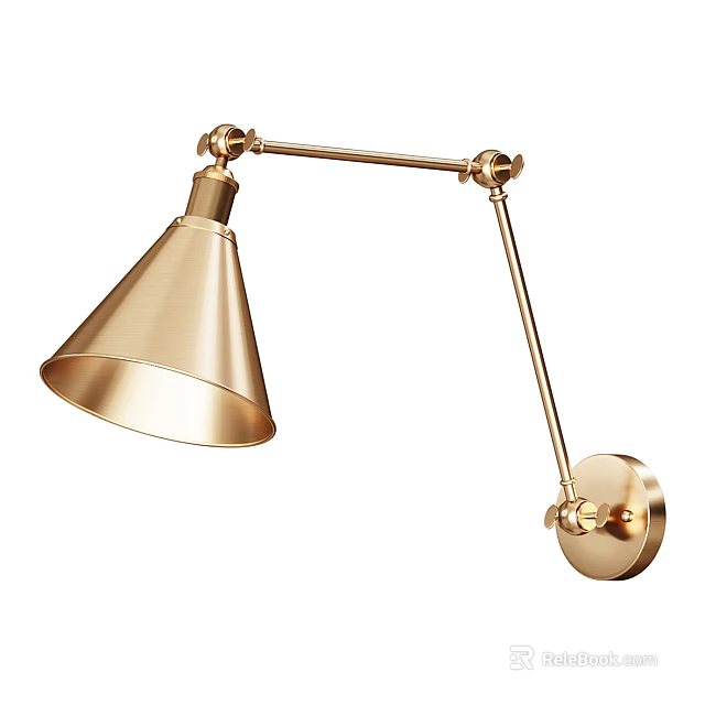 Elegant Golden Wall Lamp With Adjustable Arm And Conical Shade Design 3d model 