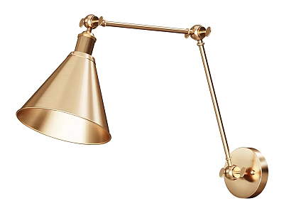 Elegant Golden Wall Lamp With Adjustable Arm And Conical Shade Design 3d model