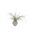 Decorative Textured White Vase With Slender Branches Curved Vines And Small White Flowers