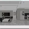 Modern Living and Dining Area Interior With Open Layout Sofa Coffee Table Staircase And Plants