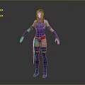 A Woman in Purple Tight Bodysuit with Red Belt Leg Wraps and Purple Arm Wristbands