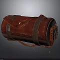Red Distressed Leather Duffle Bag With Brown Straps And Metal Rivets