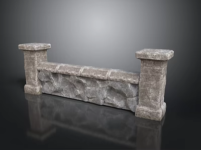Rustic Stone Railing With Two Pillars Stone Texture And Gray Background Reflection 3d model