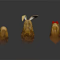 Three Decorative Wigs With Rabbit Ears Curly Hair And Red Bow Accents