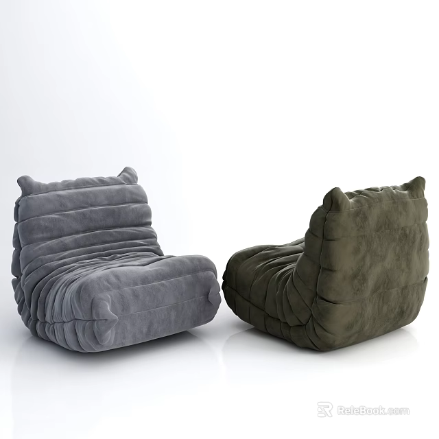 Gray and Green Soft Plush Bean Bag Chairs Comfortable Lounge Seating for Living Room 3d model 