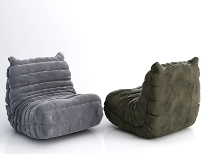 Gray and Green Soft Plush Bean Bag Chairs Comfortable Lounge Seating for Living Room 3d model