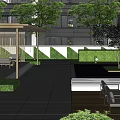 Residential Landscape With Modern Building Pavilion Greenery Lighting And Outdoor Seating Area