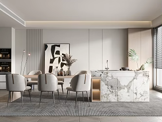 Modern Restaurant Dining Table and Chair Floor Lamp Wall Cream Restaurant 3d model