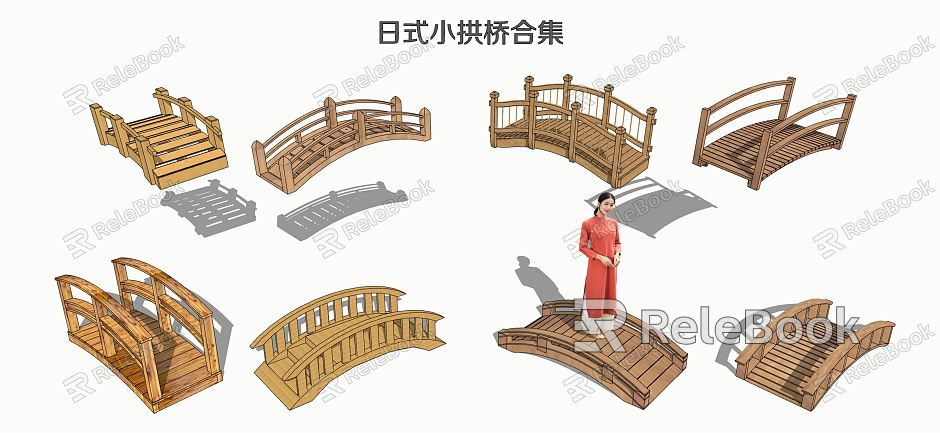 Japanese-style bridge small wooden bridge model