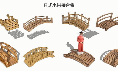 Japanese-style bridge small wooden bridge 3d model