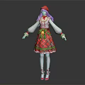 Festive 3D Female Character With Purple Hair Red Hat Green Bow And Red Plaid Skirt
