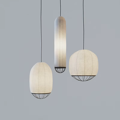 Modern Minimalist Pendant Lights With Fabric Shades Various Shapes And Black Metal Frames 3d model
