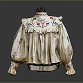 Elegant Beige Blouse With Floral Embroidery Ruffled Collar And Cuffs Design