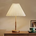 Pleated White Lampshade Wooden Table Lamp With Green Cup And Photo Frame