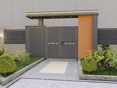 Modern Landscape Pavilion With Green Shrubs Stone Path And Wooden Accents 3d model