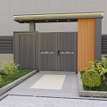 Modern Landscape Pavilion With Green Shrubs Stone Path And Wooden Accents