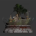 Commercial Equipment Miniature Scene With Windmill Street Lamp Green Tree And Small Structures