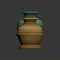 Decorative Ceramic Vases In Green And Brown With Floral Patterns 3d model