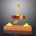 Pixel Game Character Jumping Near Mushroom On Brick Platforms With Question Mark Blocks 3d model