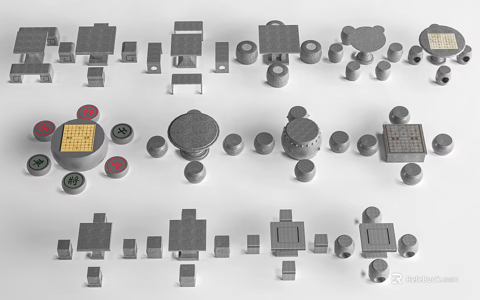 Modular Table And Chair Set With Various Components And Design Elements 3d model