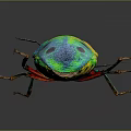 Colorful Vibrant Insect With Green Yellow Blue Body Red Legs Shiny Exoskeleton On Dark Background