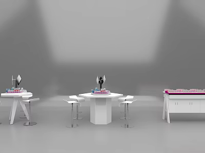 Modern White Dressing Tables With Mirrors Stools And Cosmetic Organizers 3d model
