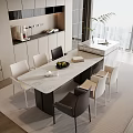 Modern Dining Table Set With White And Dark Chairs Marble Top And Window View Interior Design 3d model