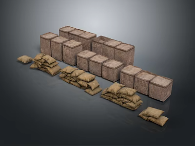 Practical Household Storage Items Including Wicker Baskets And Burlap Sacks 3d model