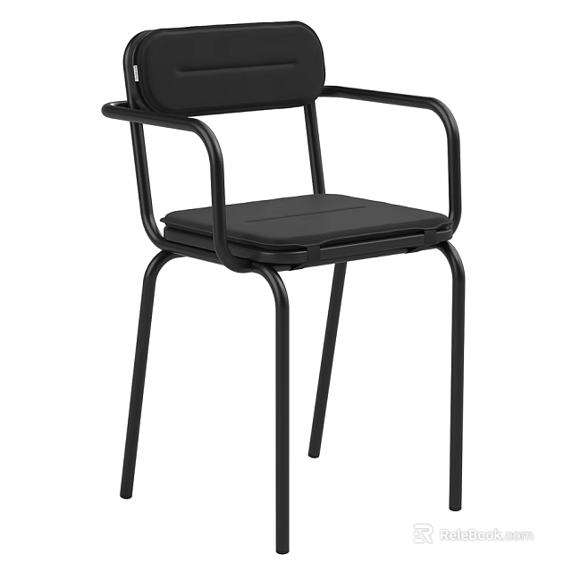 Modern Single Chair With Black Leather Seat Armrests And Metal Frame 3d model 