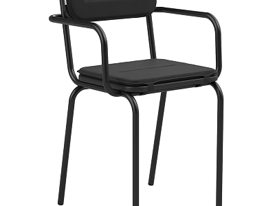 Modern Single Chair With Black Leather Seat Armrests And Metal Frame 3d model