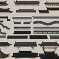 Chinese-style eaves line ancient roof tile door head building components 3d model