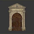 Classical Wooden Door Design With Stone Frame Pediment And Carved Details