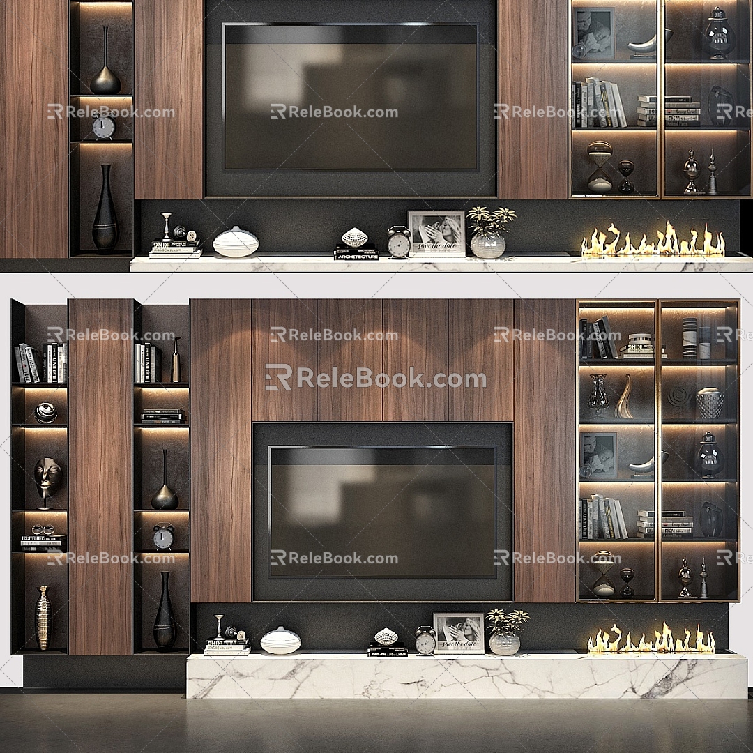 Modern TV Cabinet Combination Modern Cabinet TV Cabinet Home Furniture Ornaments Book Living Room Decorations TV TV Monitor 3d model