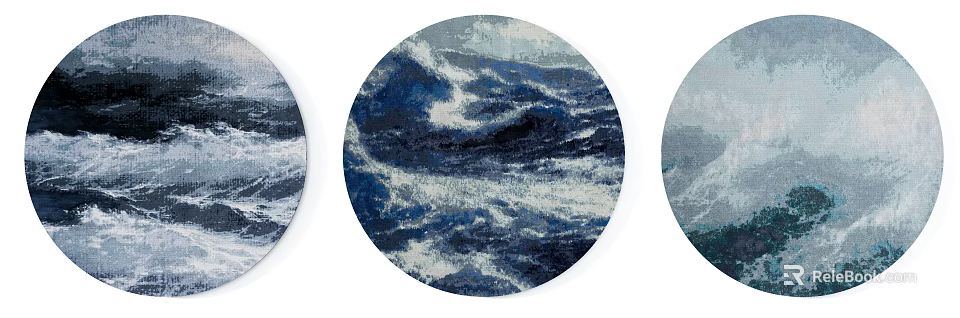 Round Area Rug With Blue And White Ocean Wave Pattern For Modern Decor 3d model