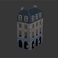 European Style Multi Story Building With Light Facade Dark Roof And Arched Doors