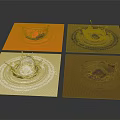 Dynamic Colorful Liquid Splashes On Square Panels With Orange White Red And Silver