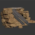 Natural Rock Formation With Metal Railroad Tracks And Small Bridge