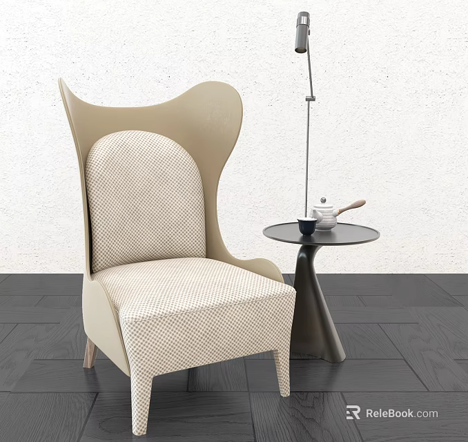 Modern Fabric Single Sofa With Round Side Table Tea Set And Floor Lamp 3d model