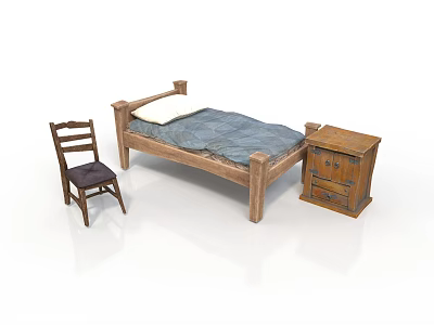Cozy Bedroom Interior Design With Wooden Bed Nightstand And Chair Furniture 3d model