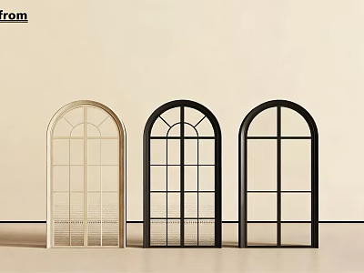 Arched Floor to Ceiling Windows with Grid Design in Various Colors for Modern Spaces 3d model